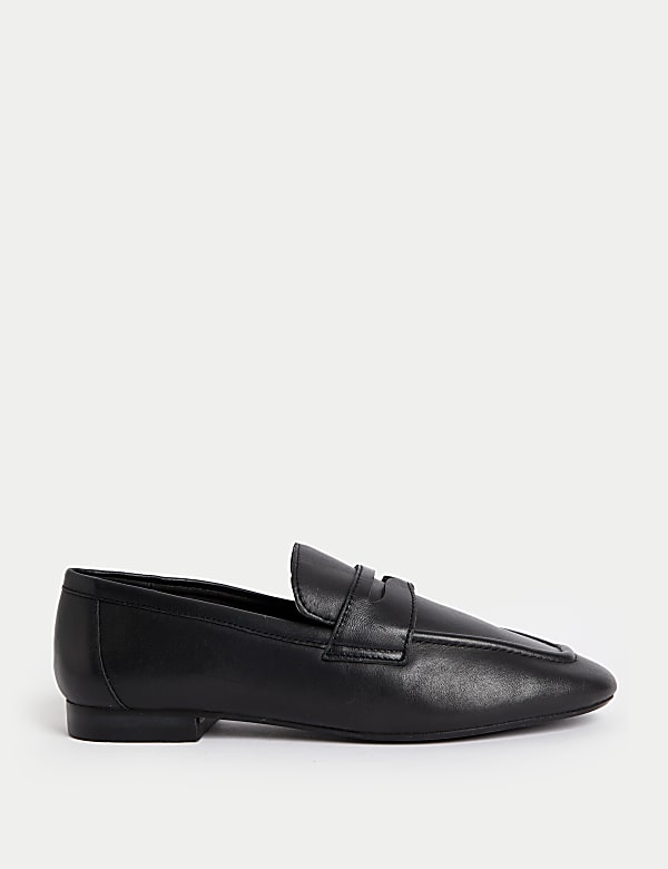 Wide Fit Leather Slip On Flat Loafers - US