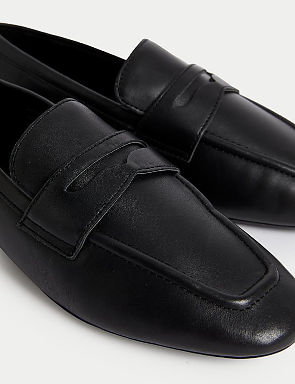 Wide Fit Leather Slip On Flat Loafers - DK