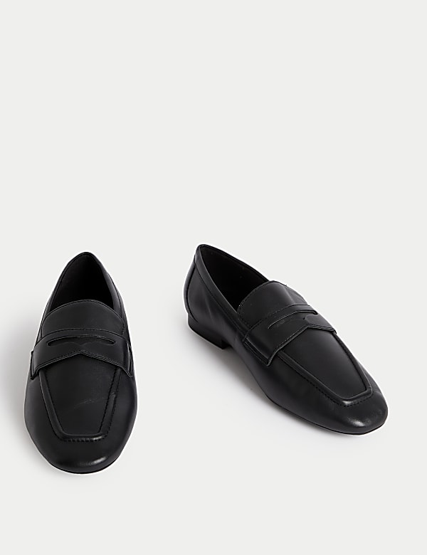 Wide Fit Leather Slip On Flat Loafers - DK