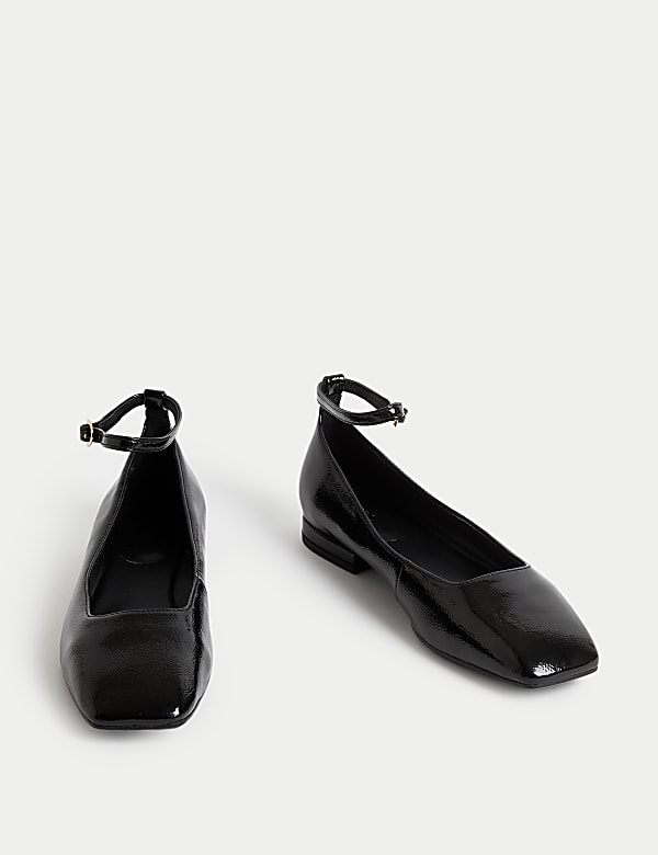 Patent Ankle Strap Flat Ballet Pumps - DK