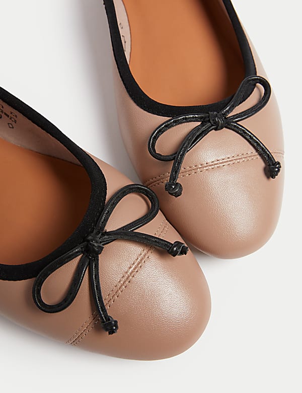 Leather Bow Flat Ballet Pumps - PT