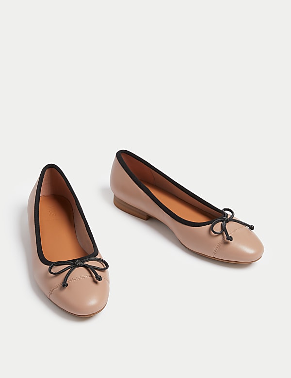 Leather Bow Flat Ballet Pumps - PT