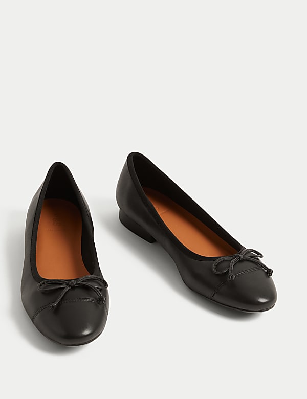 Leather Bow Flat Ballet Pumps - JP