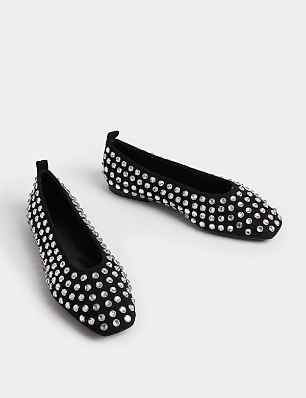 Sparkle Flat Square Toe Ballet Pumps - CA