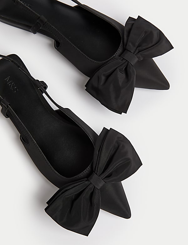 Satin Bow Block Heel Slingback Shoes - ID