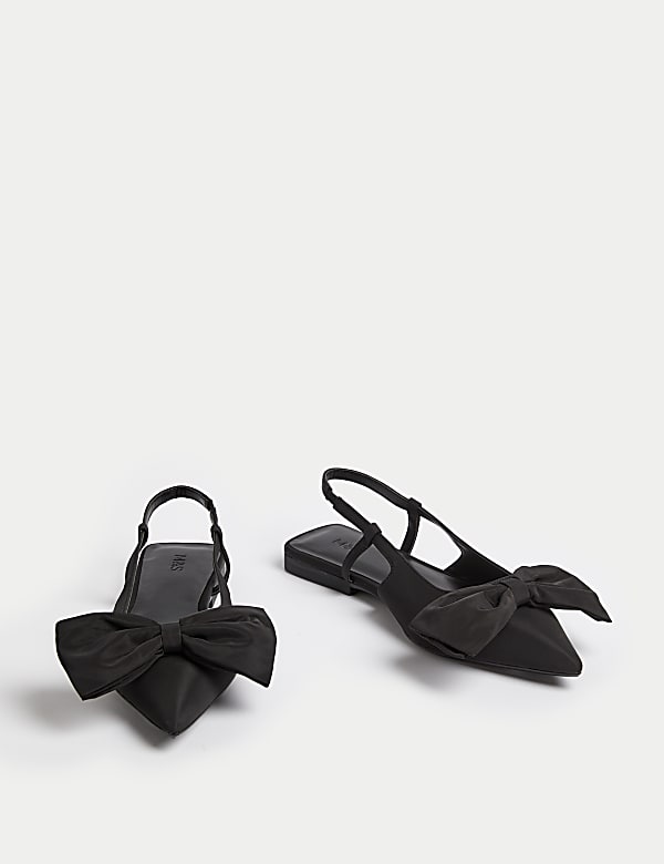 Satin Bow Block Heel Slingback Shoes - ID