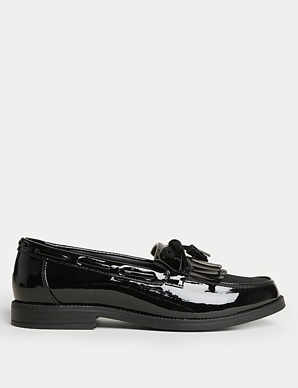 Flache Slipper mit Quasten und Schleife BLACK PATENT Schuhe M S DE