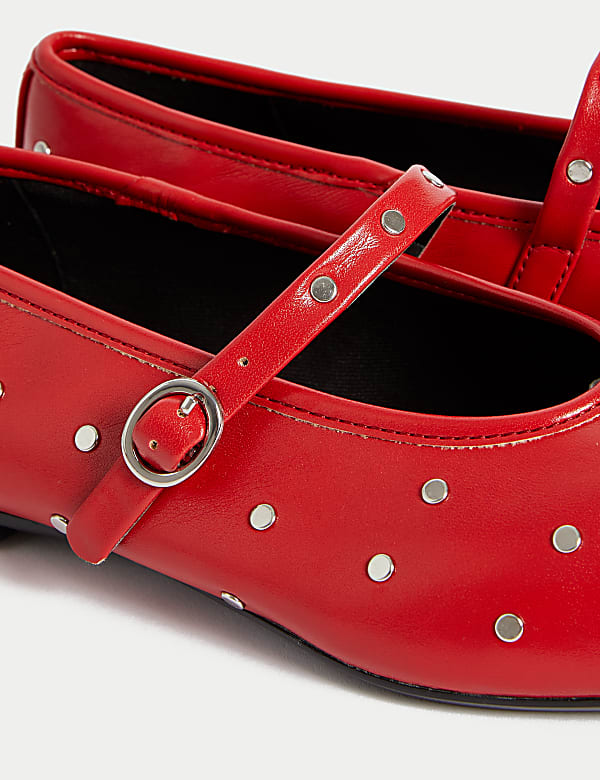 Studded Buckle Flat Ballet Pumps - DE