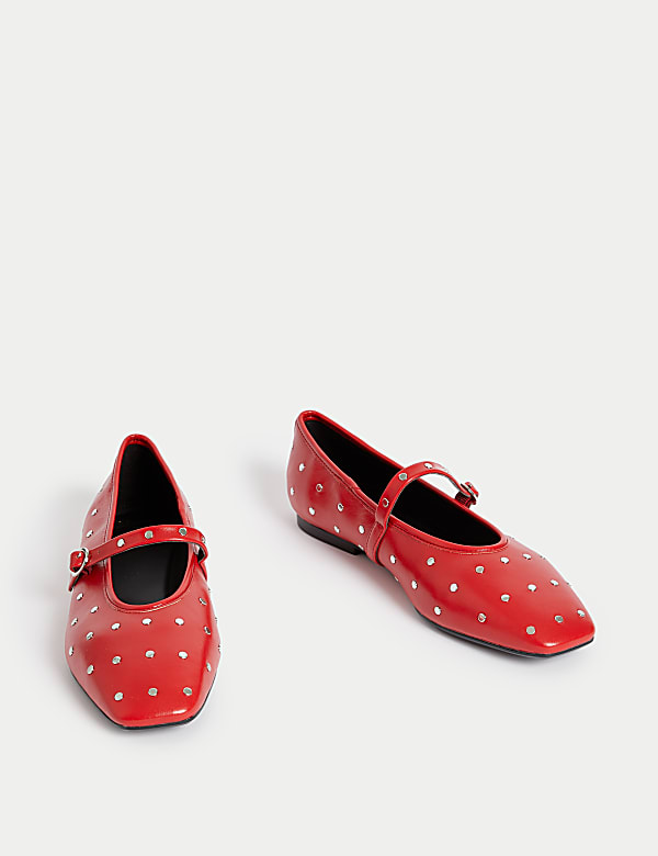 Studded Buckle Flat Ballet Pumps - DE