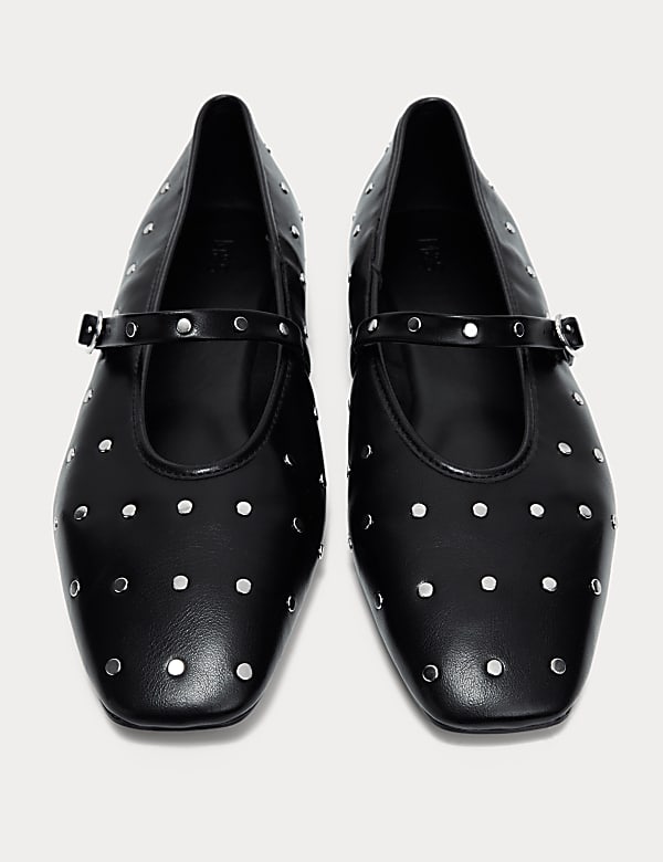 Studded Buckle Flat Ballet Pumps BLACK MIX Shoes M S JE