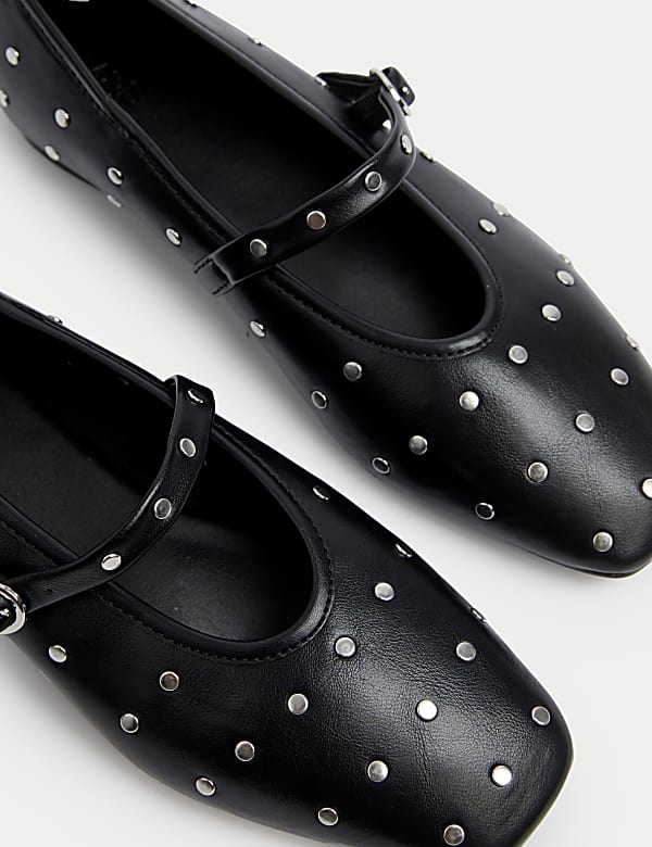 Studded Buckle Flat Ballet Pumps - JP