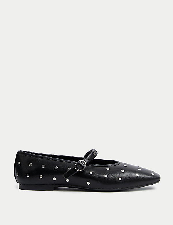 Studded Buckle Flat Ballet Pumps - JP