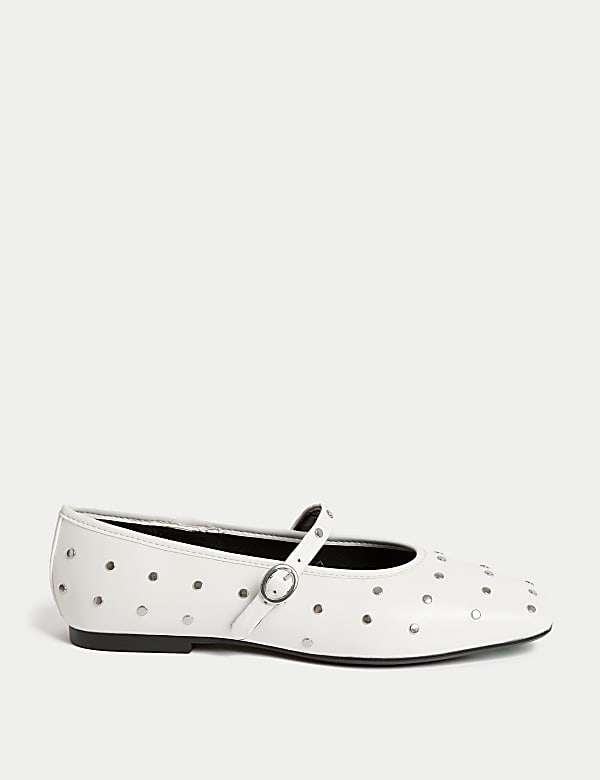 Studded Buckle Flat Ballet Pumps - US