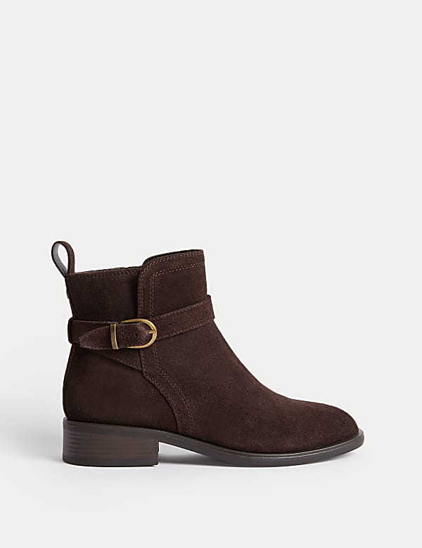 Suede Buckle Ankle Boots - NO