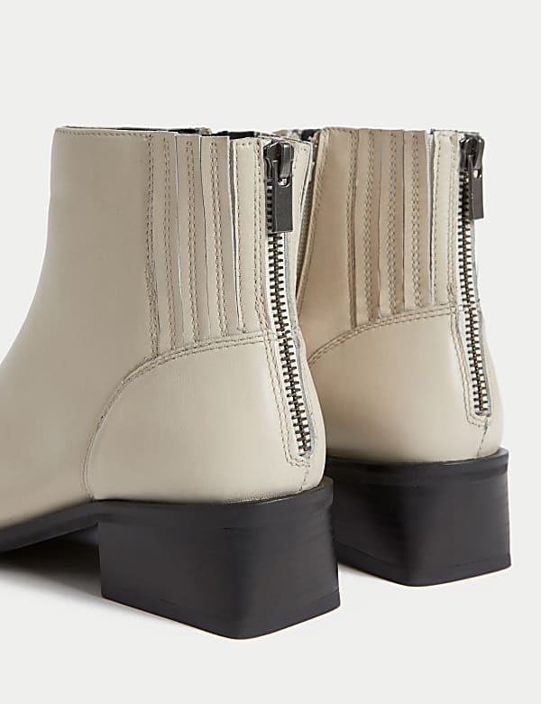 Leather Block Heel Square Toe Ankle Boots - CH