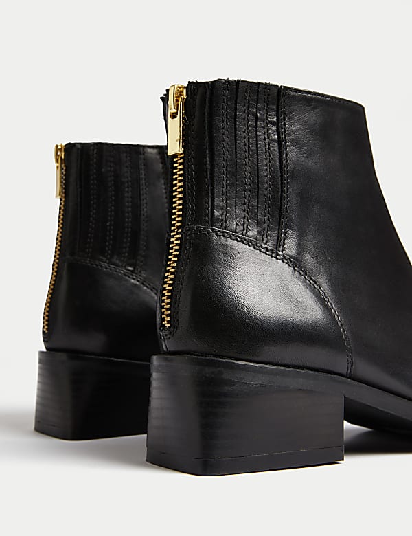 Leather Block Heel Square Toe Ankle Boots - AU