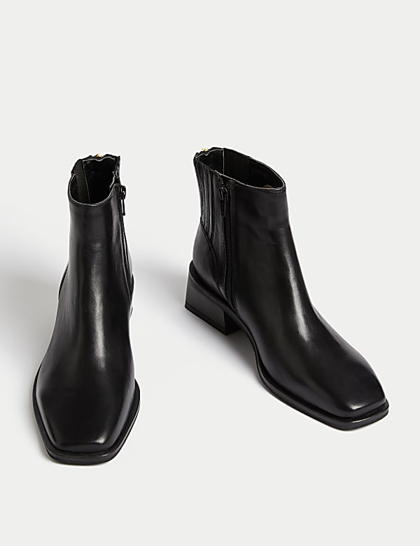 Leather Block Heel Square Toe Ankle Boots - AU
