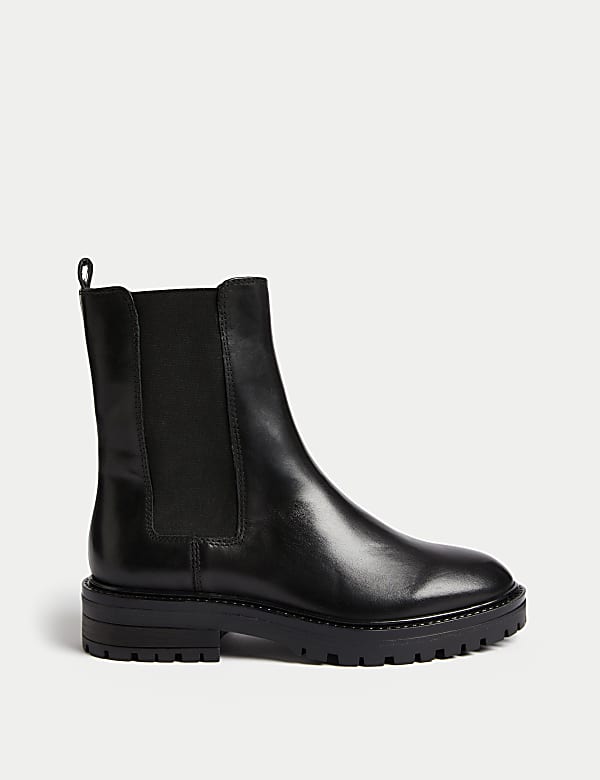 Leather Chelsea Round Toe Ankle Boots BLACK Boots M S IL