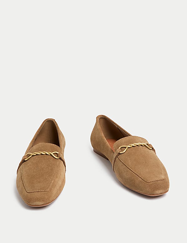 Suede Chain Detail Flat Loafers - DK