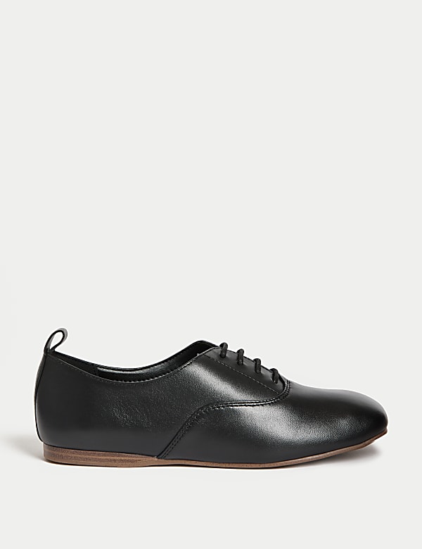 Leather Lace Up Flat Shoes - EE