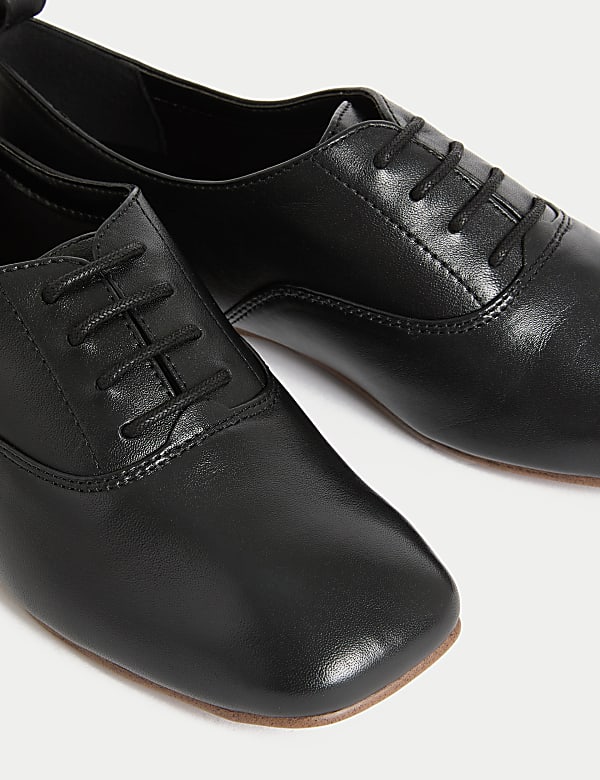 Leather Lace Up Flat Shoes - JP