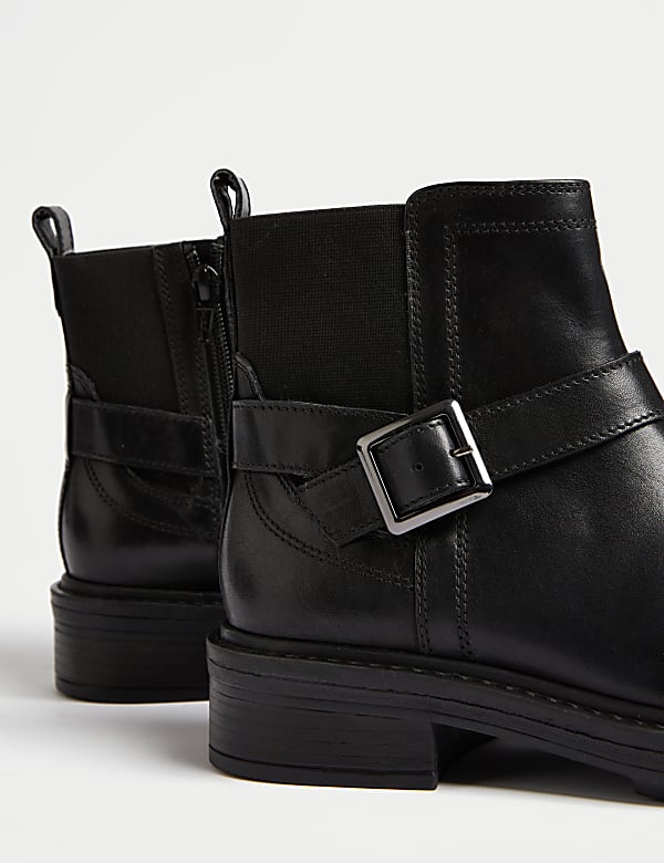 Wide Fit Leather Buckle Flat Ankle Boots - AU