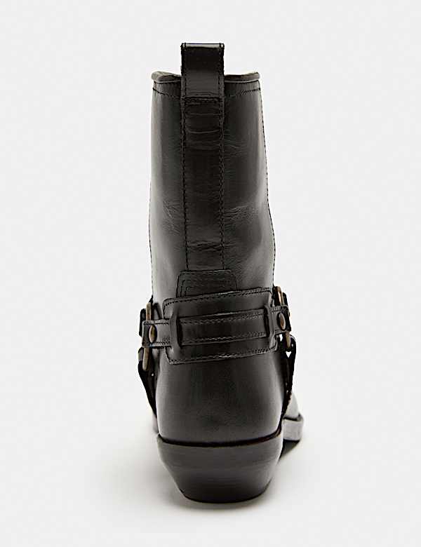 Leather Cowboy Block Heel Mid Calf Boots - MV