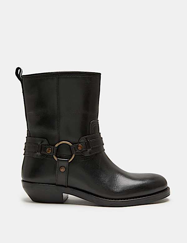 Leather Cowboy Block Heel Mid Calf Boots - MV