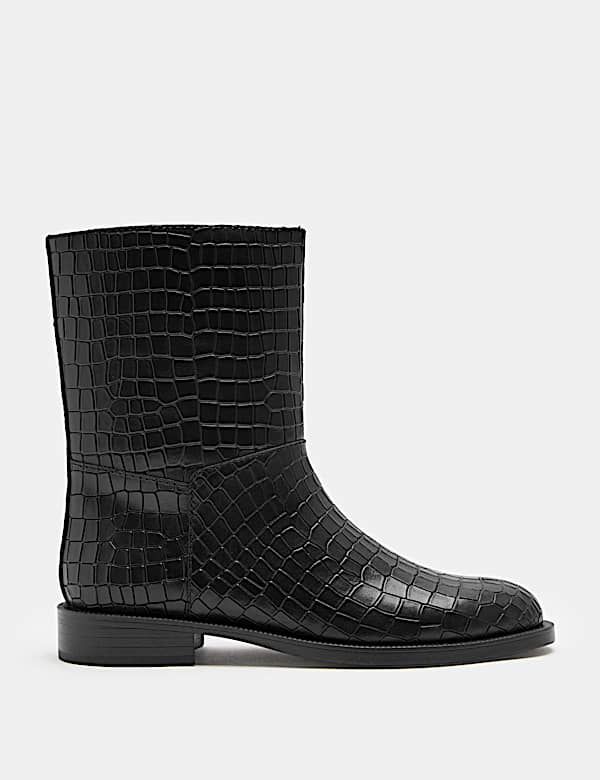 Leather Block Heel Boots - RO
