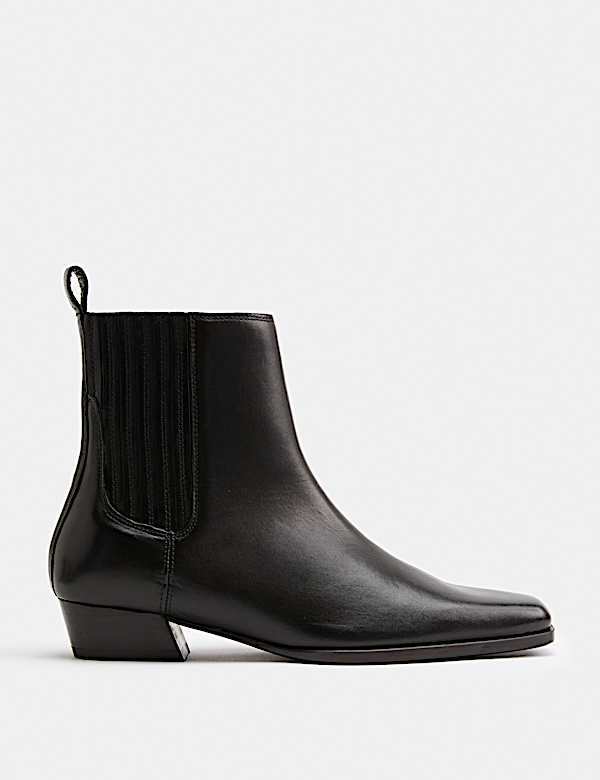 Bottines style Western en cuir &agrave; talons carr&eacute;s - CH