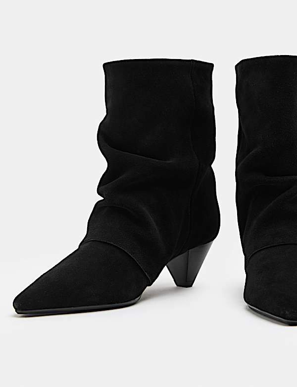 Suede Slouchy Cone Heel Pointed Ankle Boots - VN