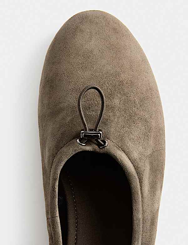 Suede Toggle Cord Flat Ballet Pumps - PL