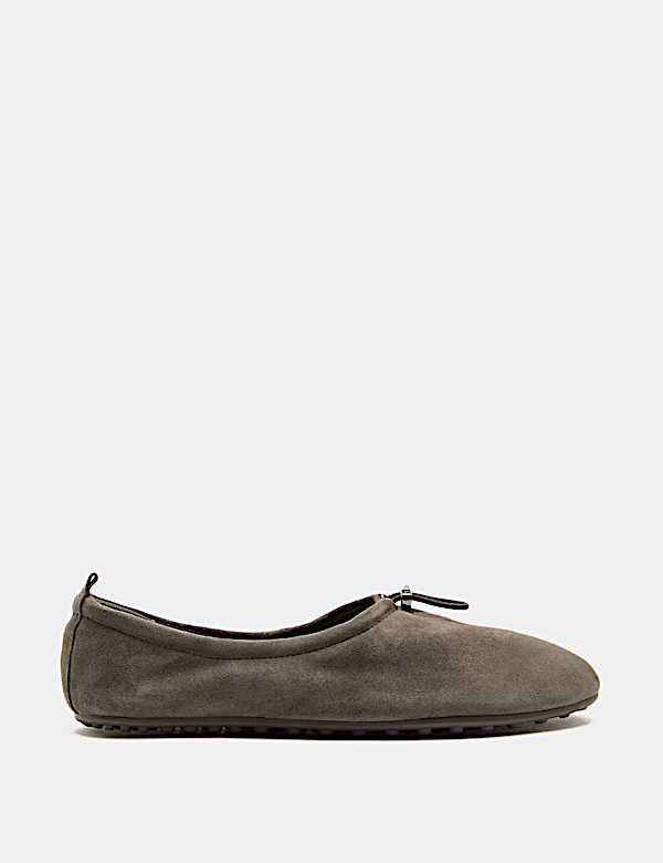 Suede Toggle Cord Flat Ballet Pumps - PL