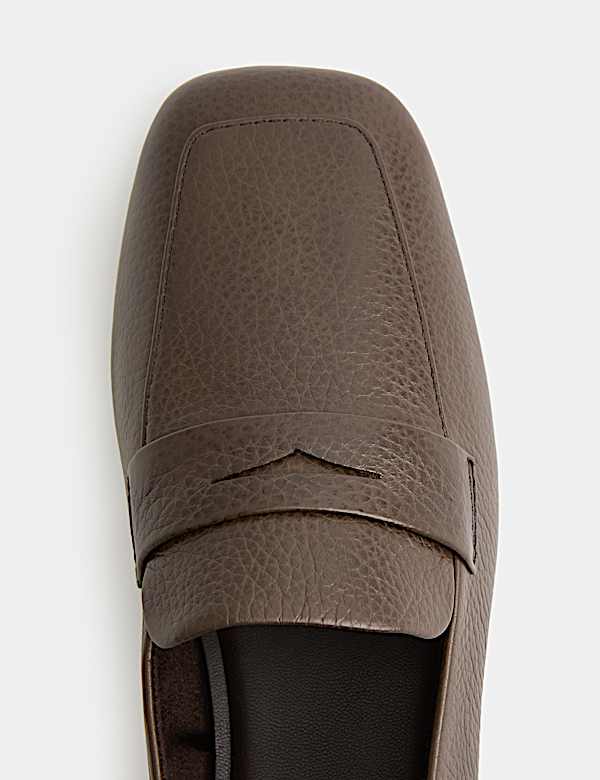 Leather Flat Square Toe Loafers - PL