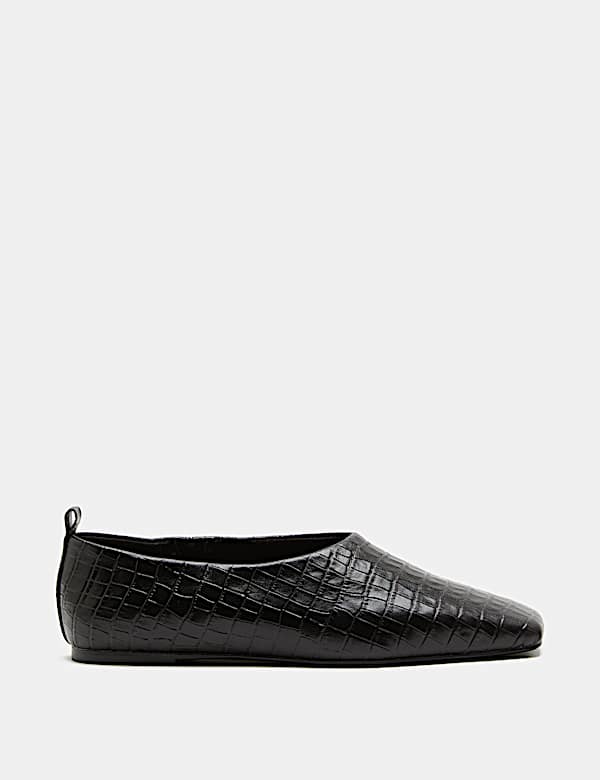 Leather Flat Square Toe Ballet Pump - JE