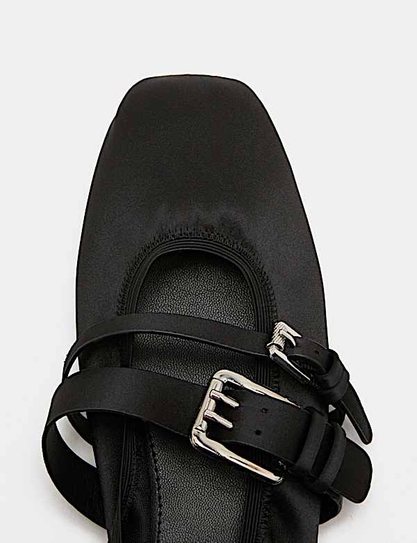 Satin Double Buckle Mary Jane Ballet Pumps - MX