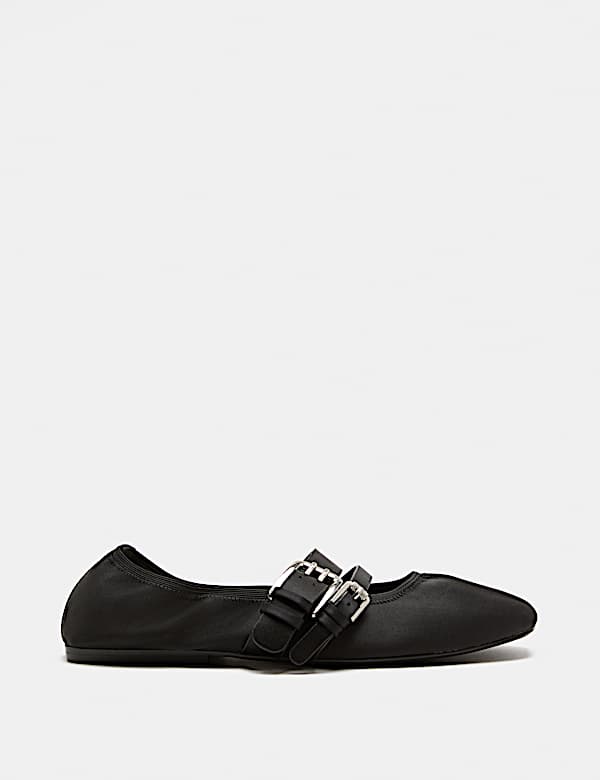 Satin Double Buckle Mary Jane Ballet Pumps - MX