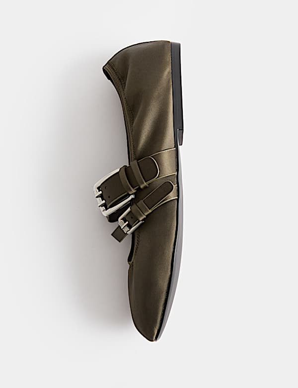 Satin Double Buckle Flat Mary Jane Ballet Pumps - BE