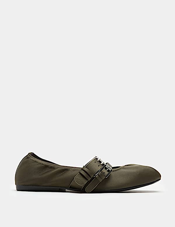 Satin Double Buckle Flat Mary Jane Ballet Pumps - BE