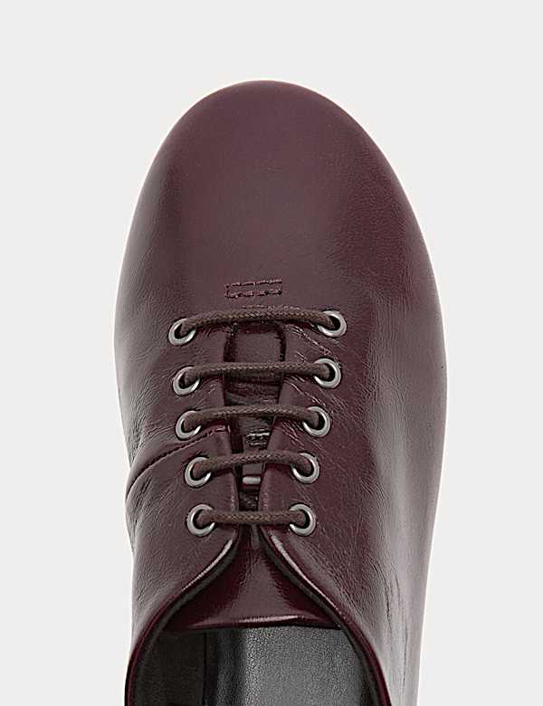 Leather Lace Up Flat Shoes - DK