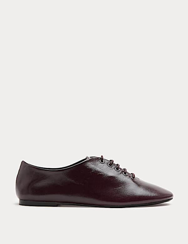 Leather Lace Up Flat Shoes - DK