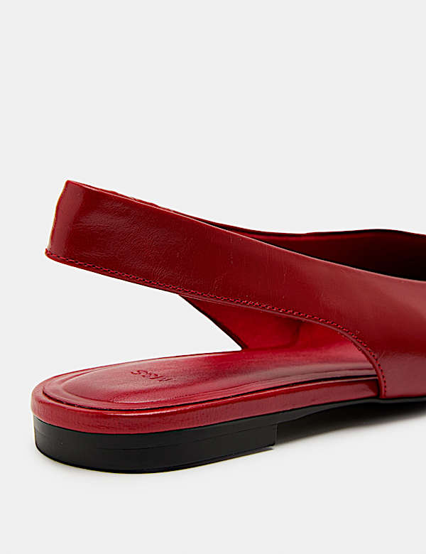 Leather Patent Flat Chisel Toe Slingback Soes - DK