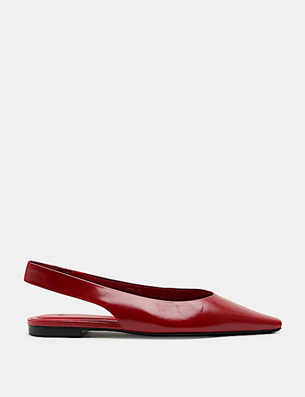 Leather Patent Flat Chisel Toe Slingback Soes - DK