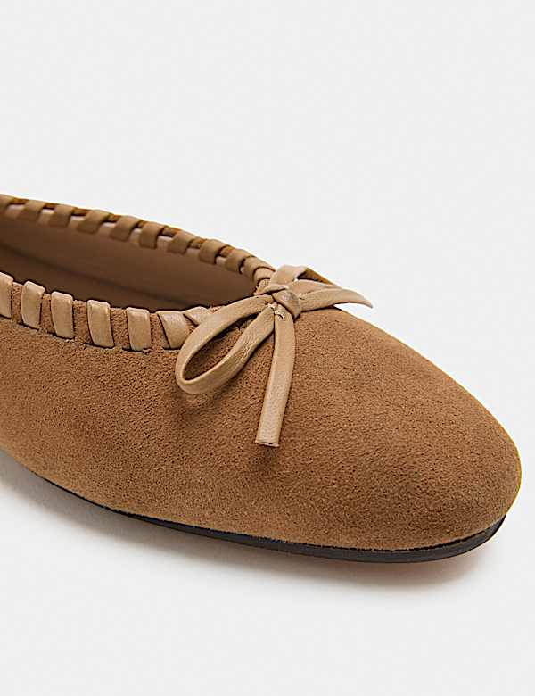 Suede Bow Flat Ballet Pumps - CZ