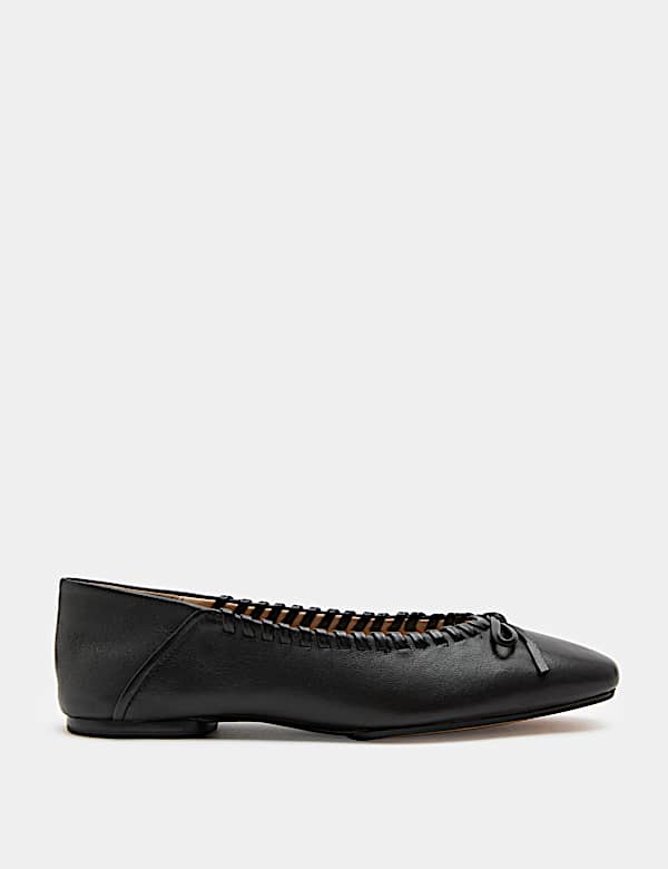 Leather Bow Flat Ballet Pumps - CZ