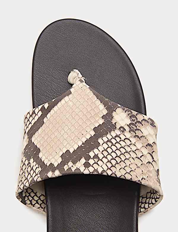 Leather Snake Print Toe Post Mules - LU