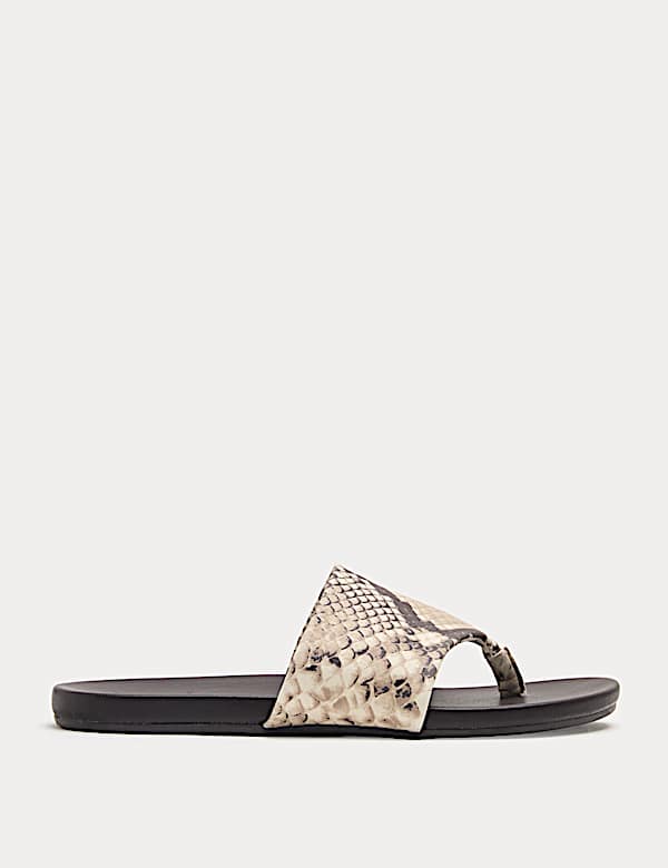 Leather Snake Print Toe Post Mules - LU