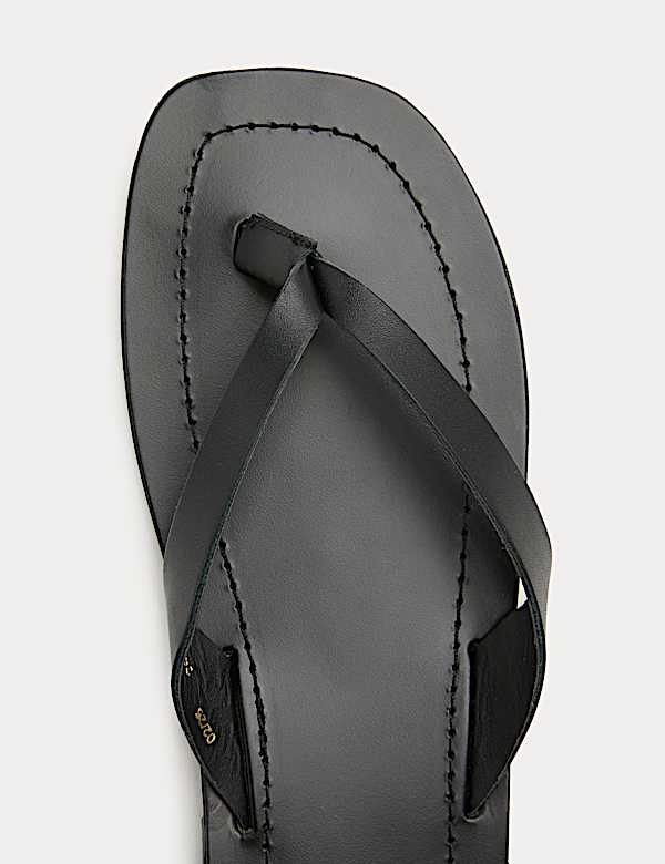 Leather Flat Square Toe Flip Flops - MX