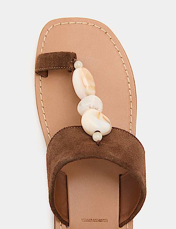 Suede Beaded Toe Post Mules - JE