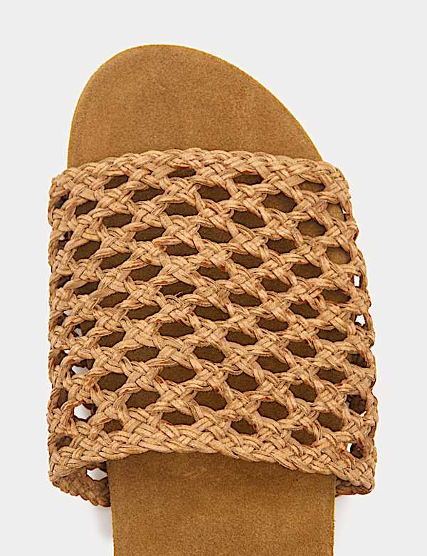 Leather Woven Flat Open Toe Mules - LU